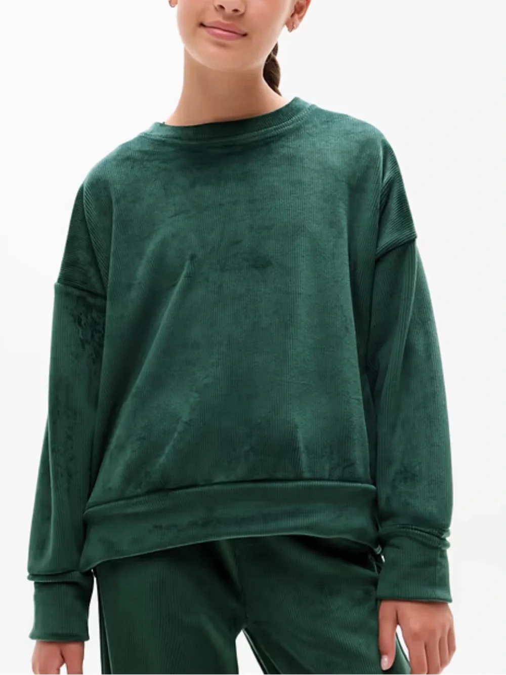 Athleta Girl Cozy Rib Pine Green Crewneck Sweatshirt Size XS/6